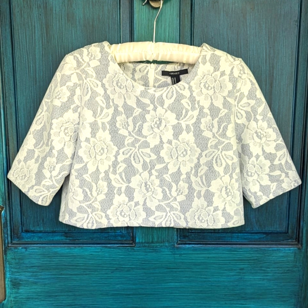 🔴 CLEARANCE   Structured Lace Overlay + Robin's Egg Blue Zip Up Crop Top Blouse
